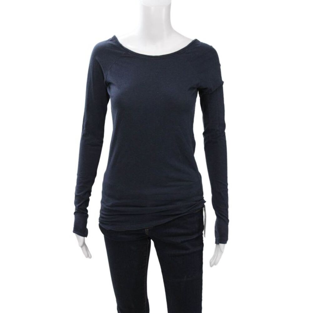Vince Womens Long Sleeves Tee Shirt Navy Blue Cotton Size Small